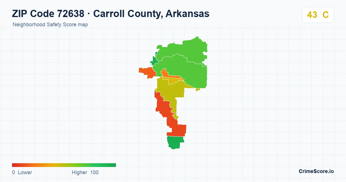 ZIP Code 72638 in Carroll County, Arkansas neighborhood Safety Score map