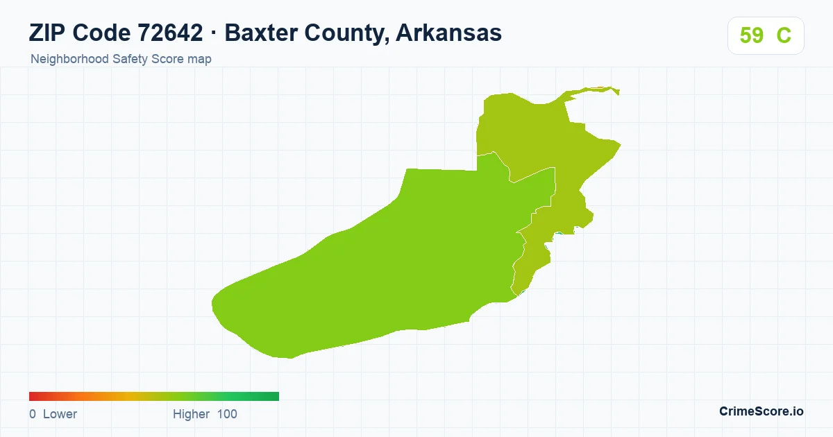 ZIP Code 72642 in Baxter County, Arkansas neighborhood Safety Score map