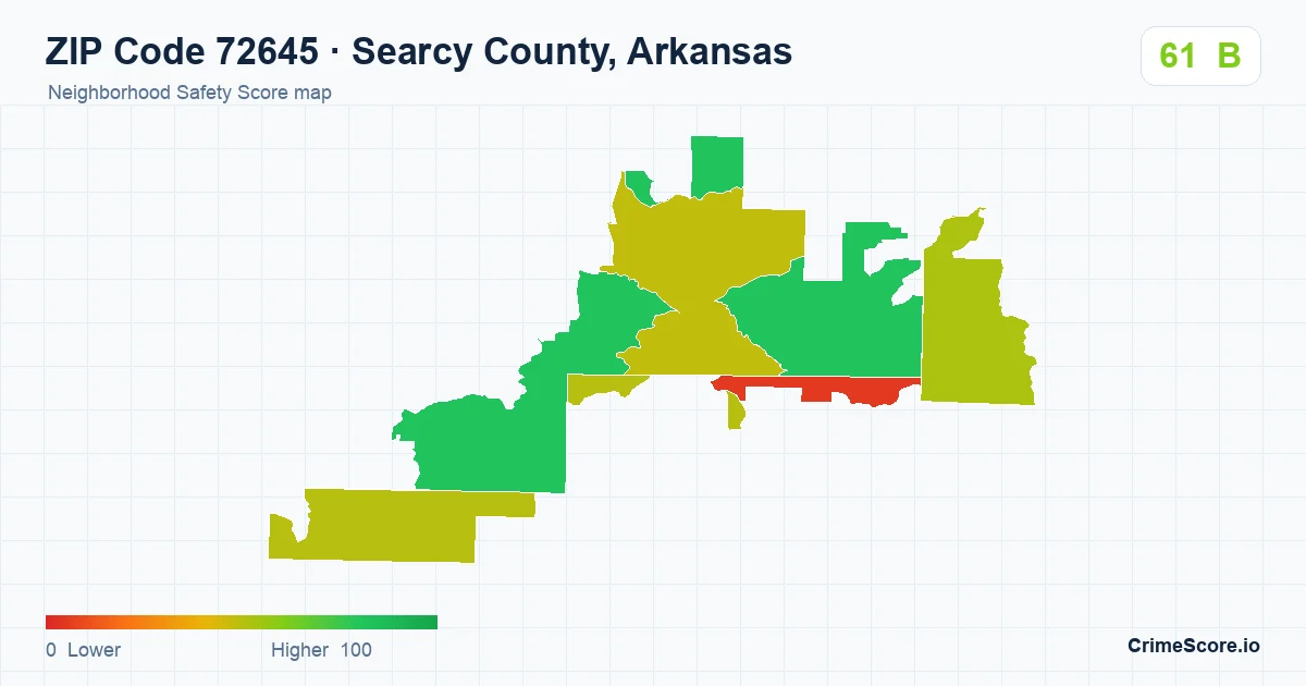 ZIP Code 72645 in Searcy County, Arkansas neighborhood Safety Score map
