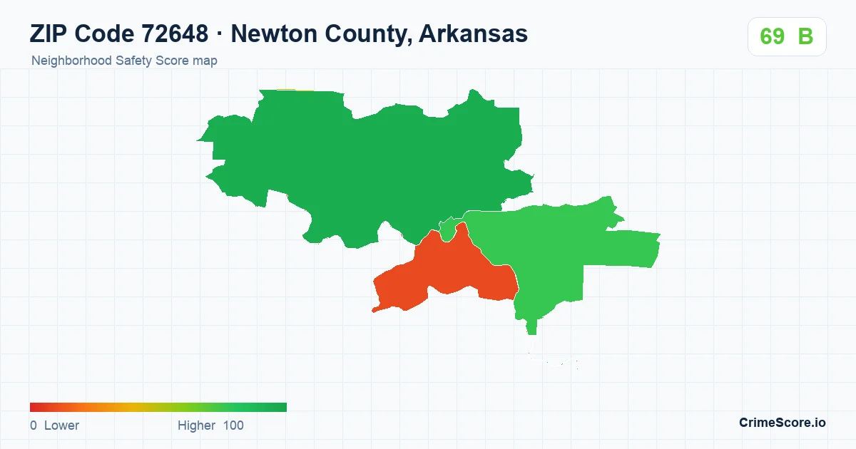 ZIP Code 72648 in Newton County, Arkansas neighborhood Safety Score map