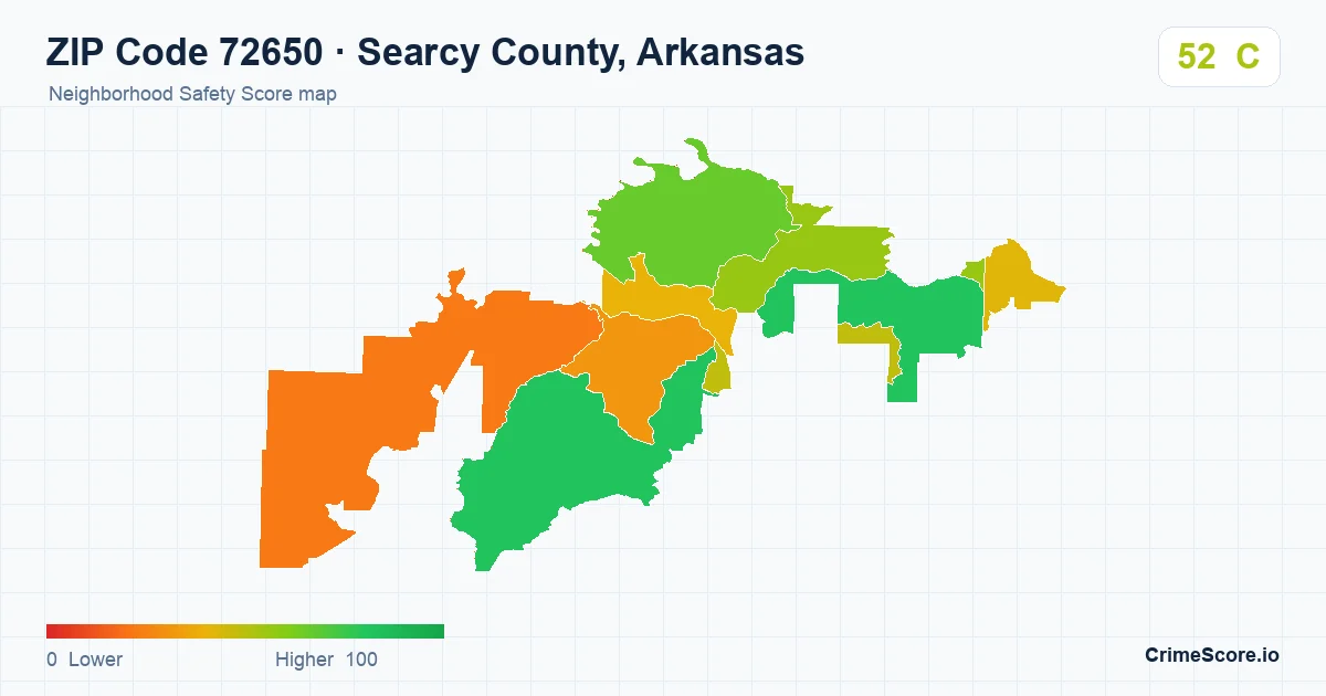 ZIP Code 72650 in Searcy County, Arkansas neighborhood Safety Score map