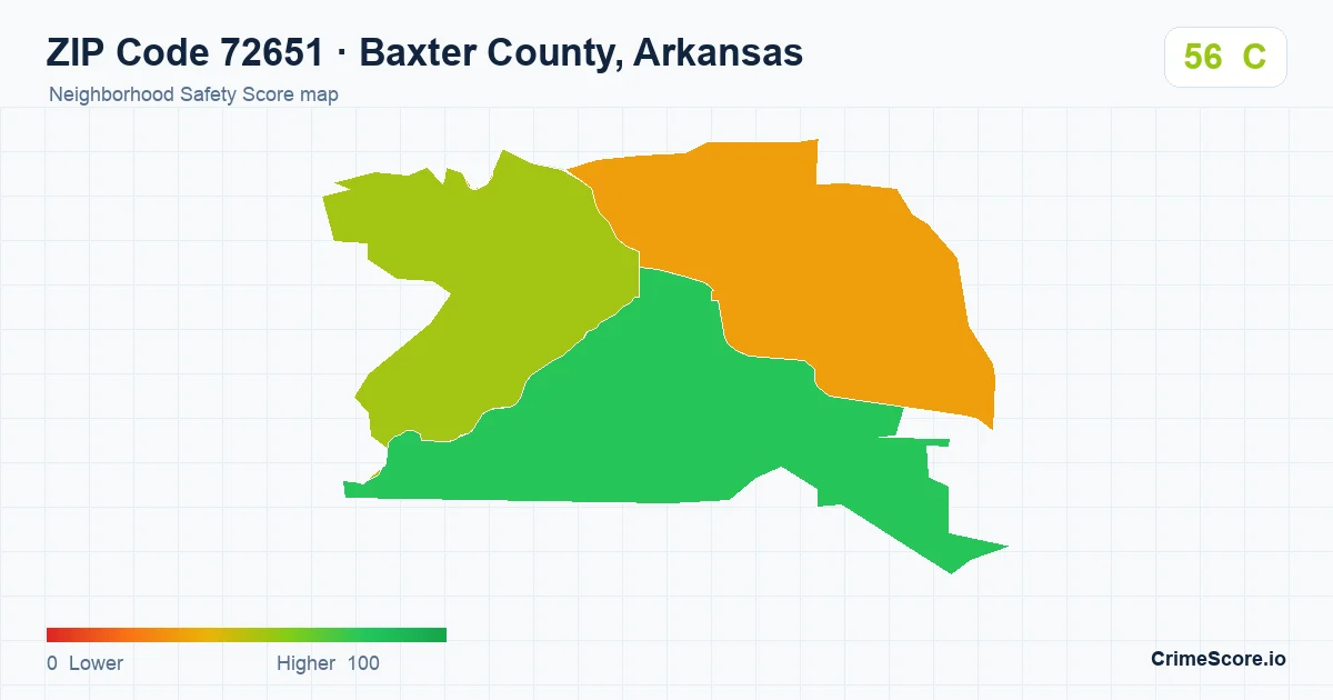 ZIP Code 72651 in Baxter County, Arkansas neighborhood Safety Score map