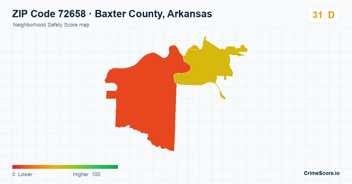 ZIP Code 72658 in Baxter County, Arkansas neighborhood Safety Score map