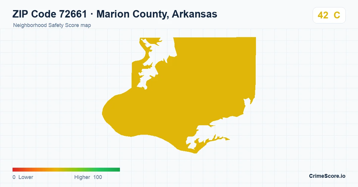 ZIP Code 72661 in Marion County, Arkansas neighborhood Safety Score map
