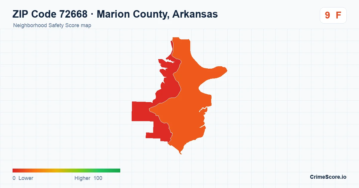 ZIP Code 72668 in Marion County, Arkansas neighborhood Safety Score map
