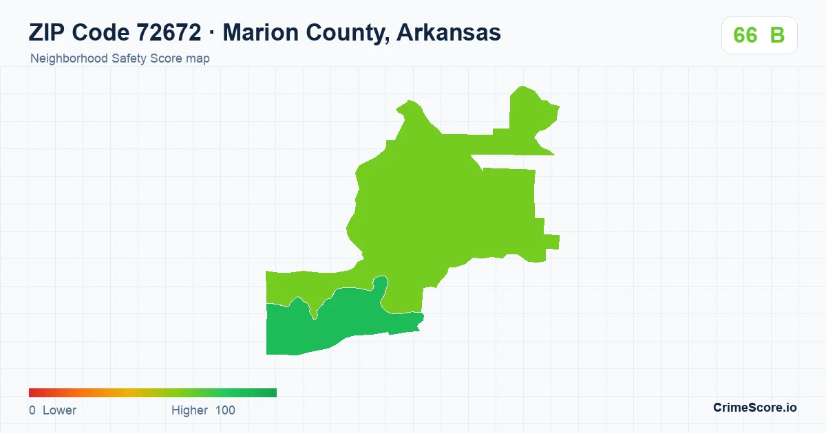 ZIP Code 72672 in Marion County, Arkansas neighborhood Safety Score map