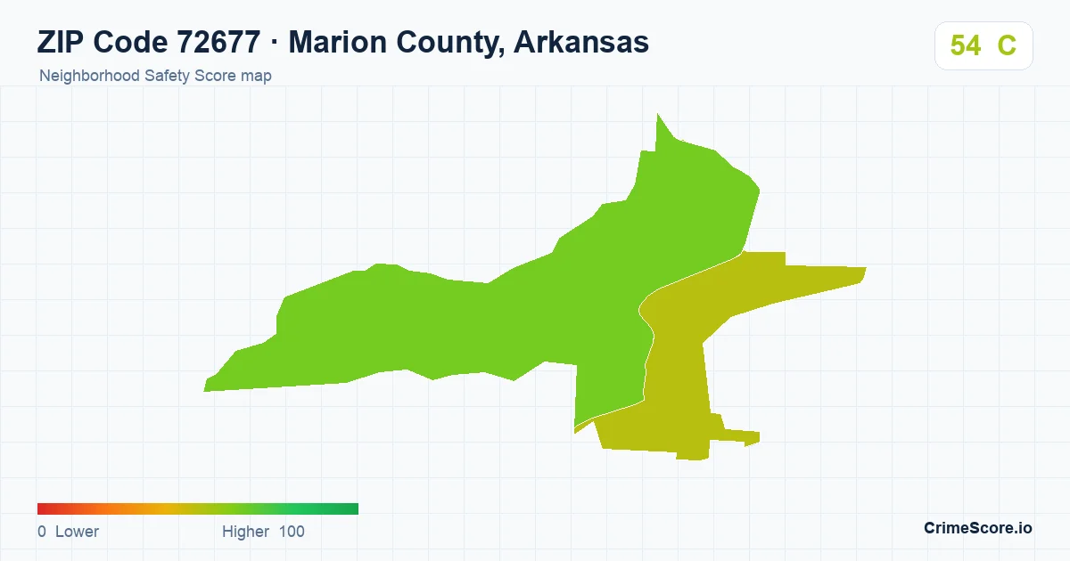 ZIP Code 72677 in Marion County, Arkansas neighborhood Safety Score map