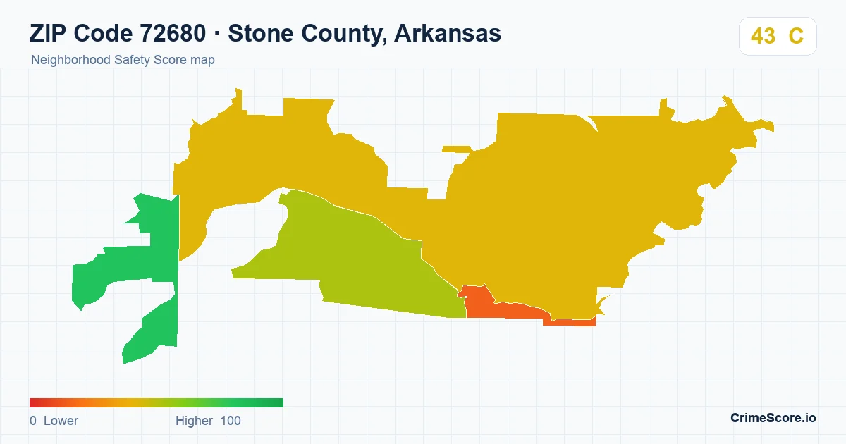 ZIP Code 72680 in Stone County, Arkansas neighborhood Safety Score map