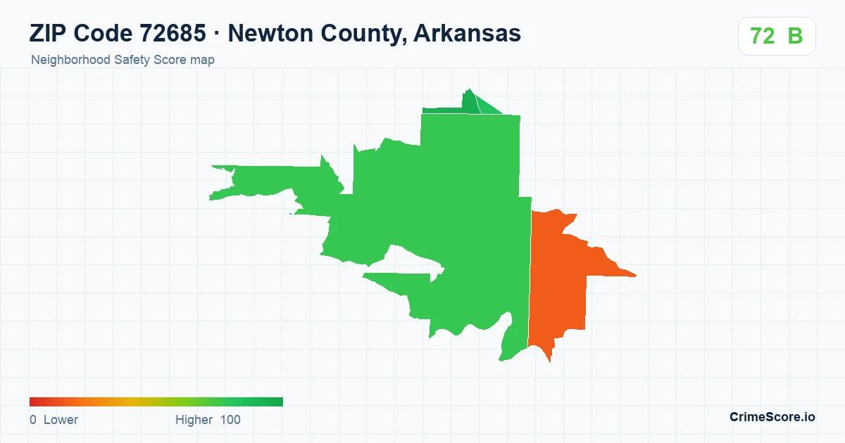 ZIP Code 72685 in Newton County, Arkansas neighborhood Safety Score map