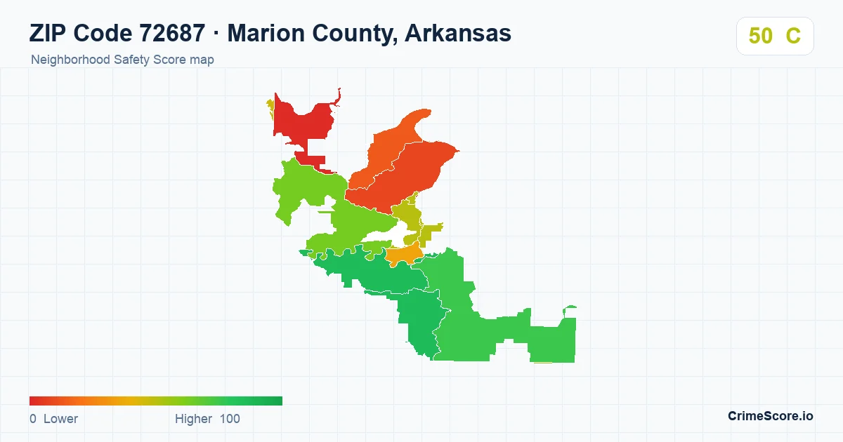 ZIP Code 72687 in Marion County, Arkansas neighborhood Safety Score map