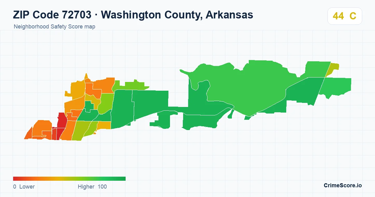 ZIP Code 72703 in Washington County, Arkansas neighborhood Safety Score map