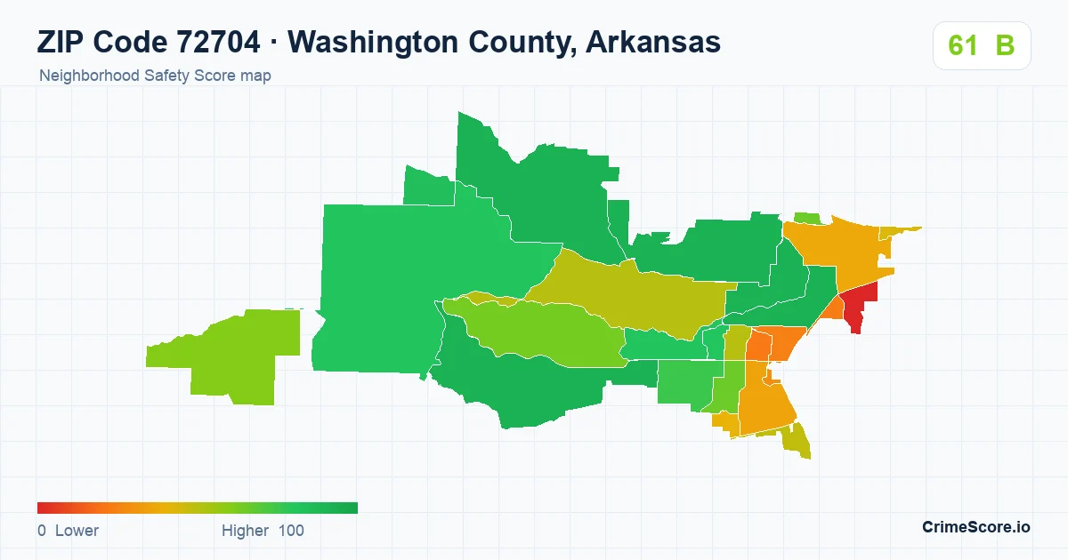ZIP Code 72704 in Washington County, Arkansas neighborhood Safety Score map