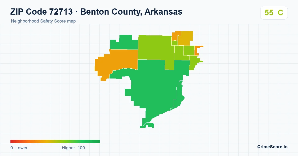 ZIP Code 72713 in Benton County, Arkansas neighborhood Safety Score map