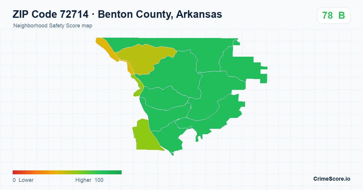 ZIP Code 72714 in Benton County, Arkansas neighborhood Safety Score map