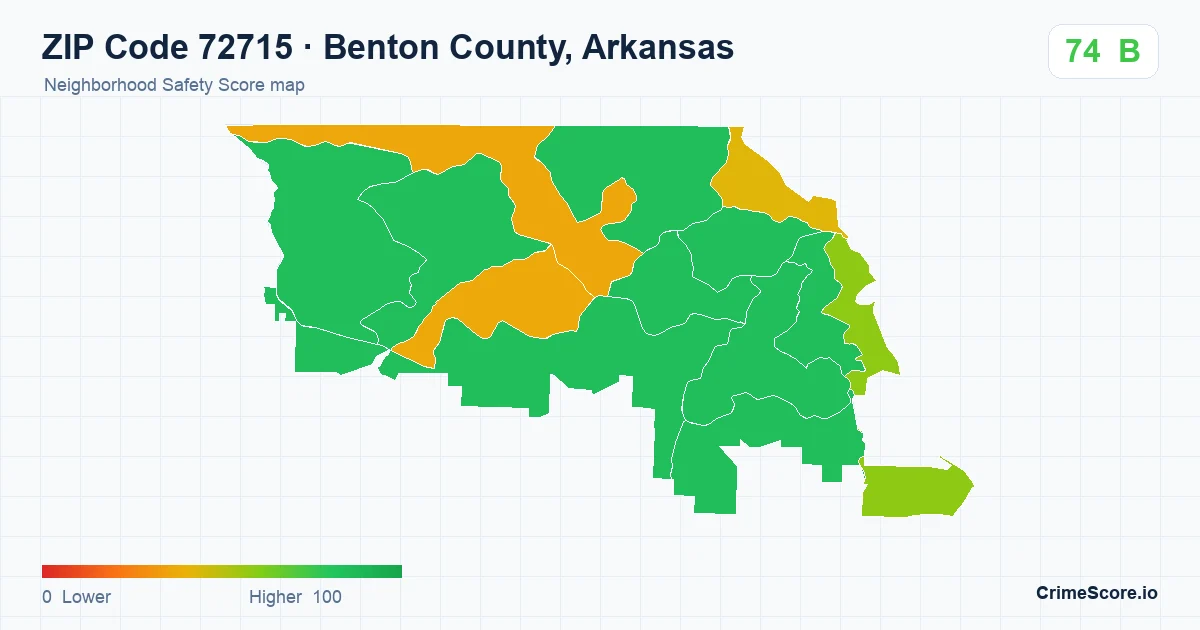 ZIP Code 72715 in Benton County, Arkansas neighborhood Safety Score map