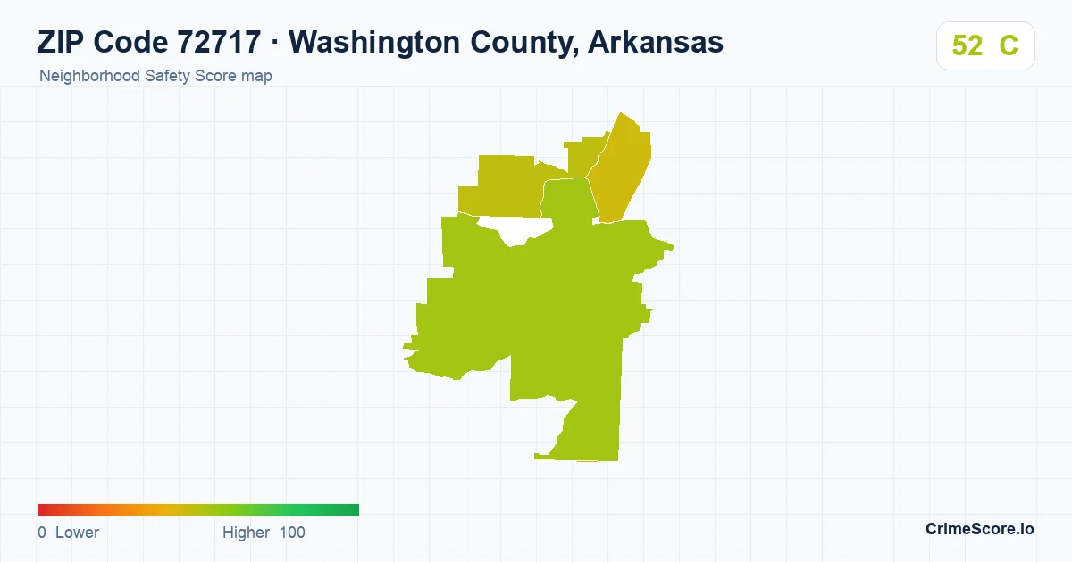 ZIP Code 72717 in Washington County, Arkansas neighborhood Safety Score map