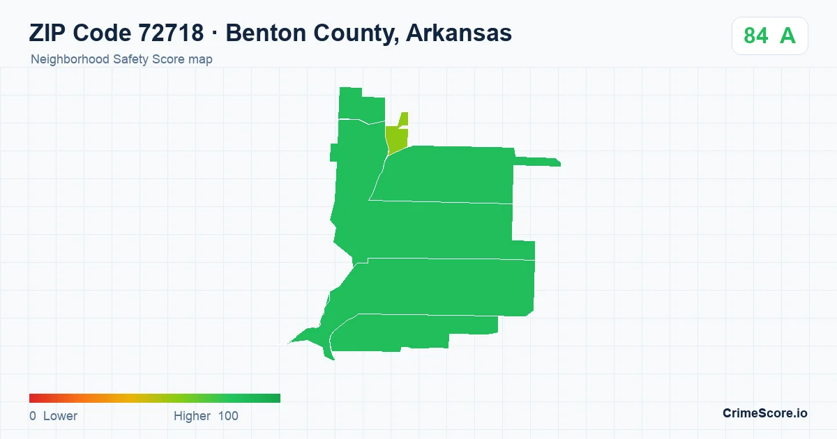 ZIP Code 72718 in Benton County, Arkansas neighborhood Safety Score map