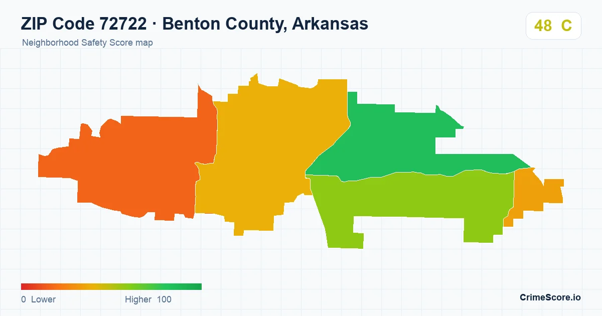 ZIP Code 72722 in Benton County, Arkansas neighborhood Safety Score map