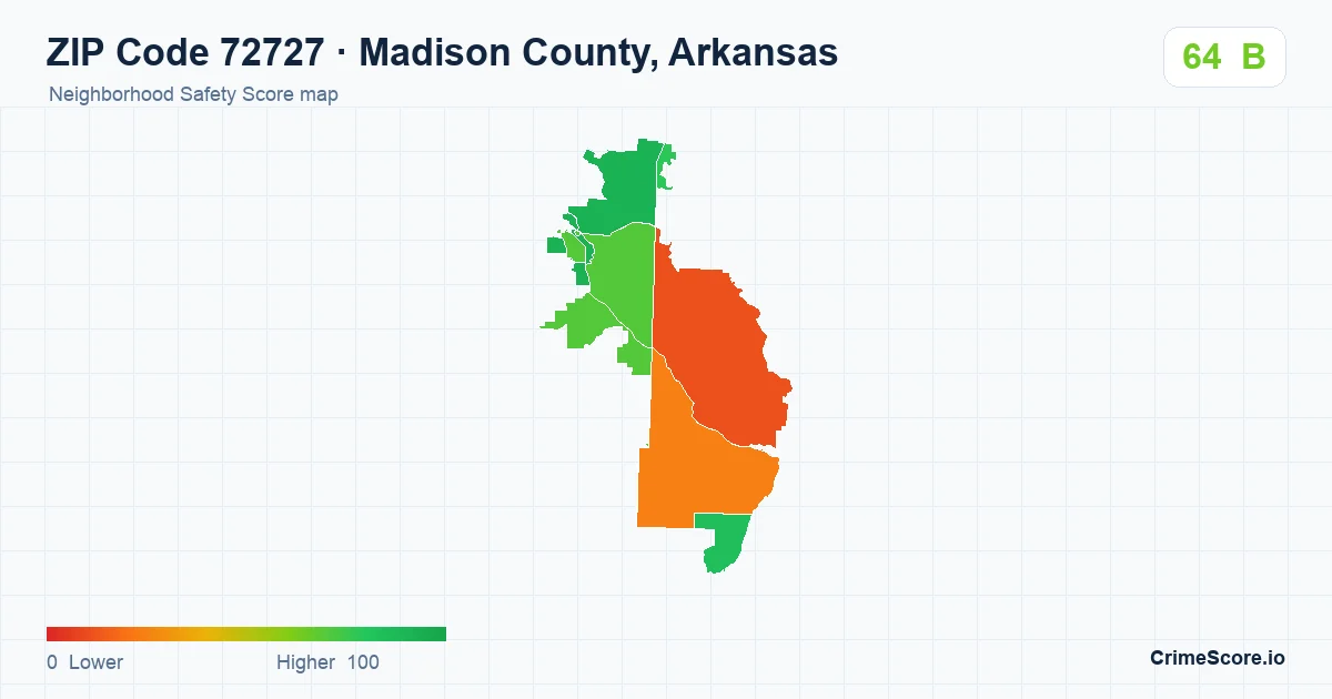 ZIP Code 72727 in Madison County, Arkansas neighborhood Safety Score map
