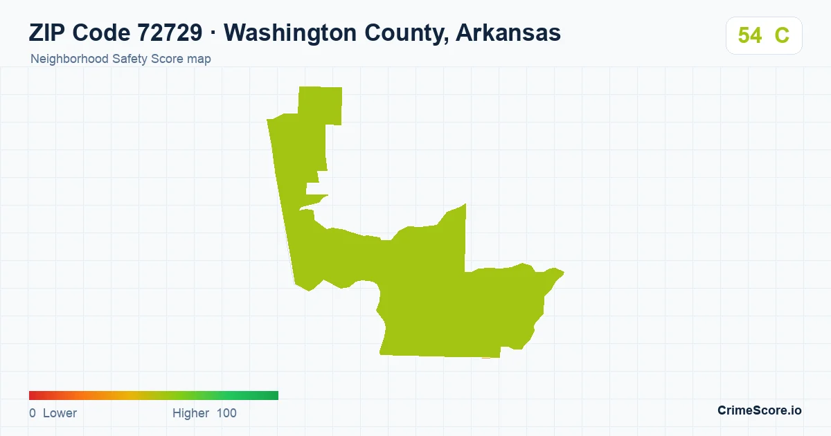 ZIP Code 72729 in Washington County, Arkansas neighborhood Safety Score map