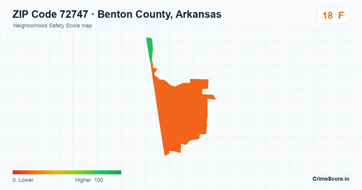 ZIP Code 72747 in Benton County, Arkansas neighborhood Safety Score map