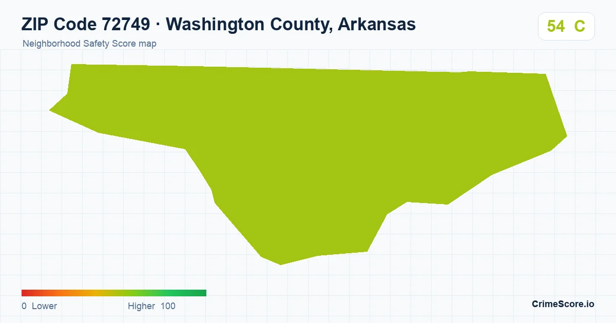 ZIP Code 72749 in Washington County, Arkansas neighborhood Safety Score map