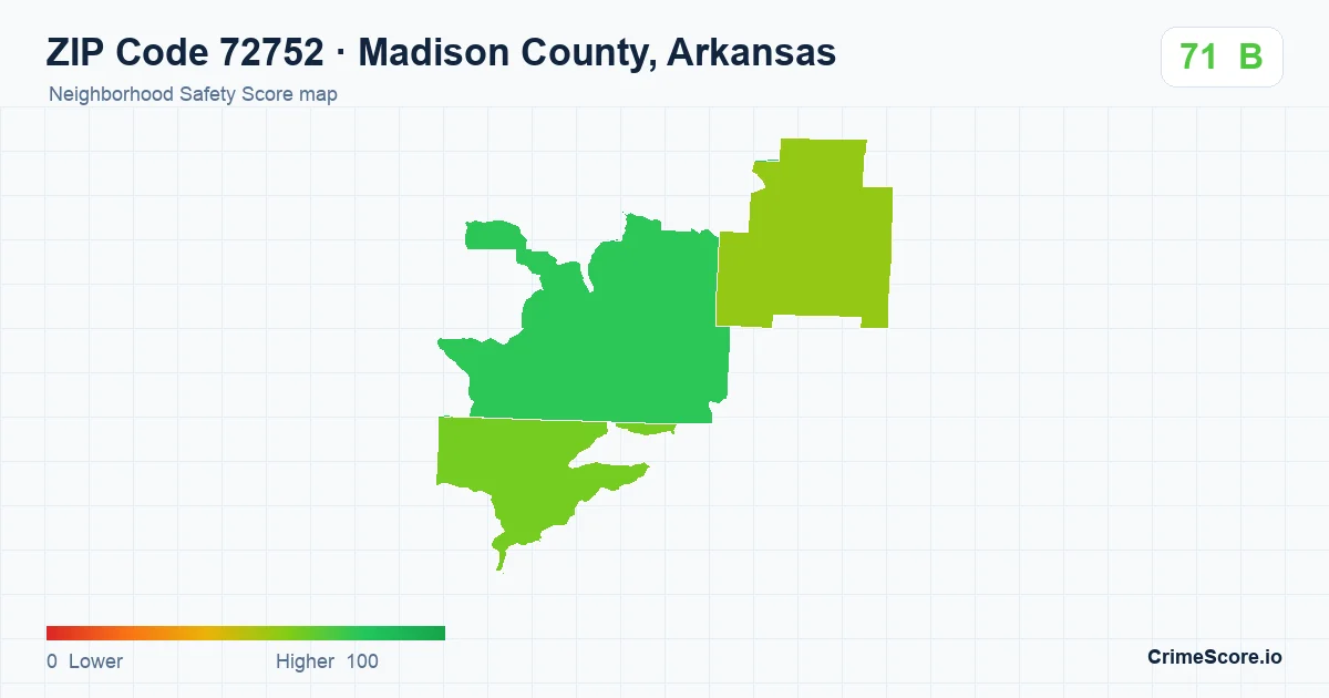 ZIP Code 72752 in Madison County, Arkansas neighborhood Safety Score map