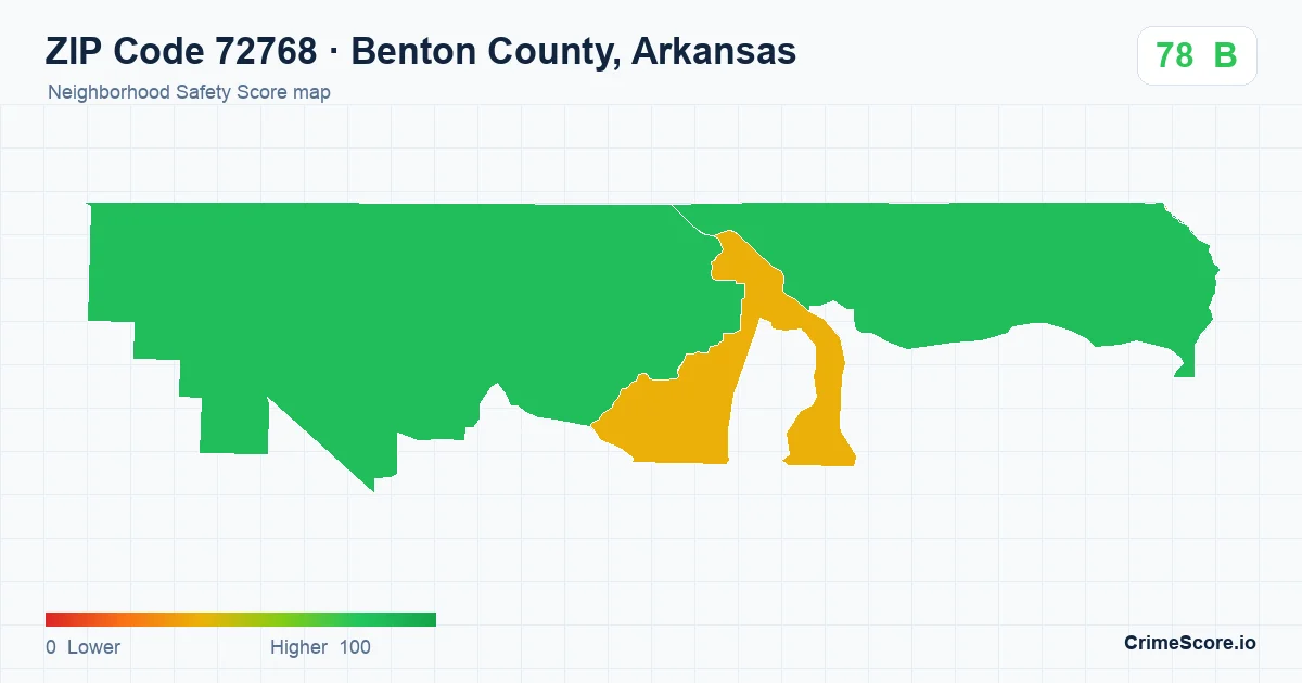 ZIP Code 72768 in Benton County, Arkansas neighborhood Safety Score map