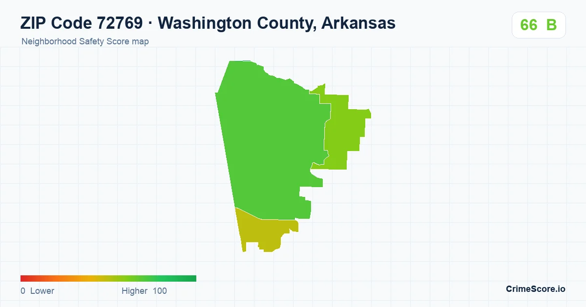 ZIP Code 72769 in Washington County, Arkansas neighborhood Safety Score map