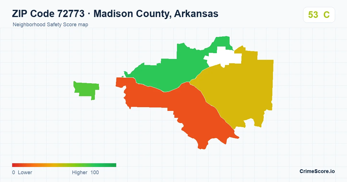 ZIP Code 72773 in Madison County, Arkansas neighborhood Safety Score map