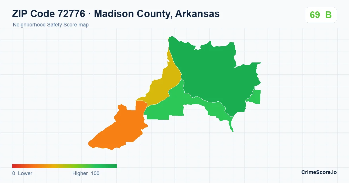 ZIP Code 72776 in Madison County, Arkansas neighborhood Safety Score map
