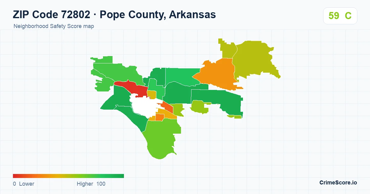 ZIP Code 72802 in Pope County, Arkansas neighborhood Safety Score map