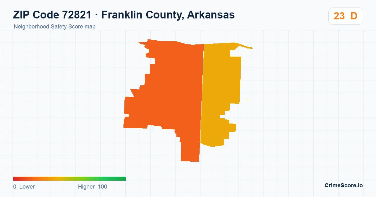 ZIP Code 72821 in Franklin County, Arkansas neighborhood Safety Score map