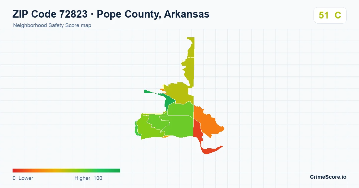 ZIP Code 72823 in Pope County, Arkansas neighborhood Safety Score map