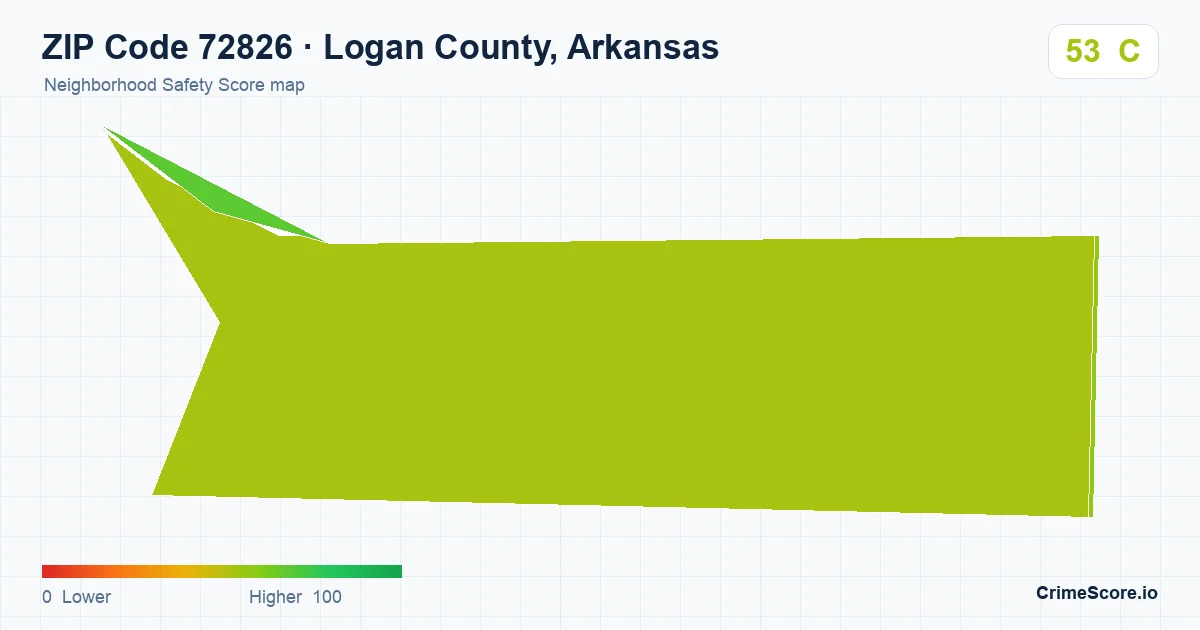 ZIP Code 72826 in Logan County, Arkansas neighborhood Safety Score map