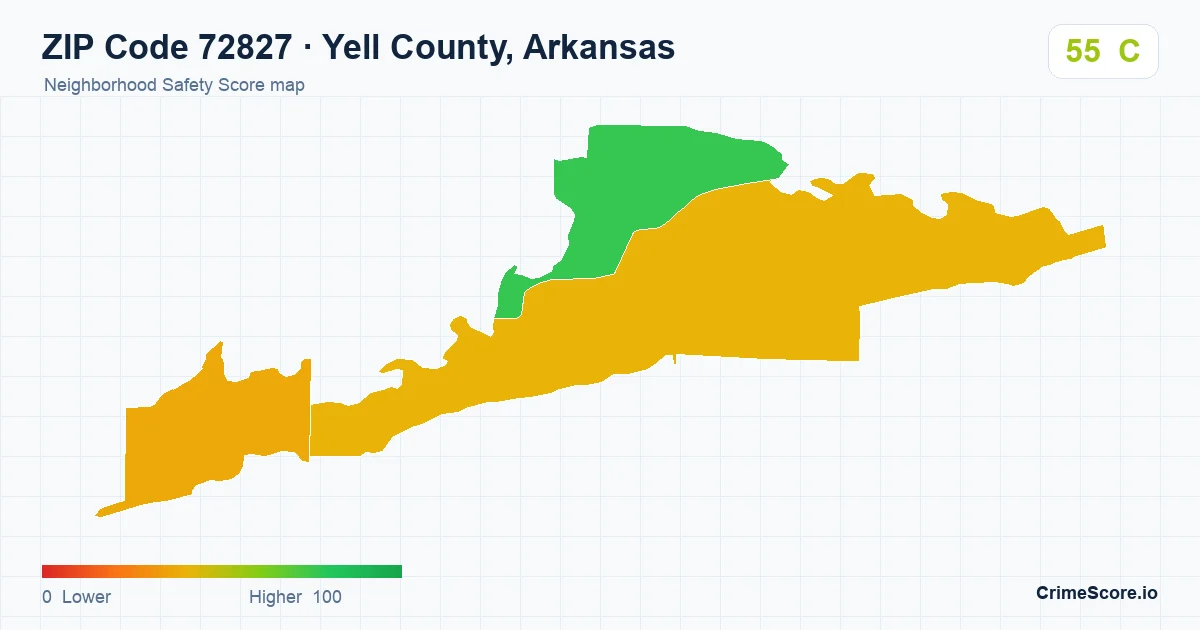 ZIP Code 72827 in Yell County, Arkansas neighborhood Safety Score map
