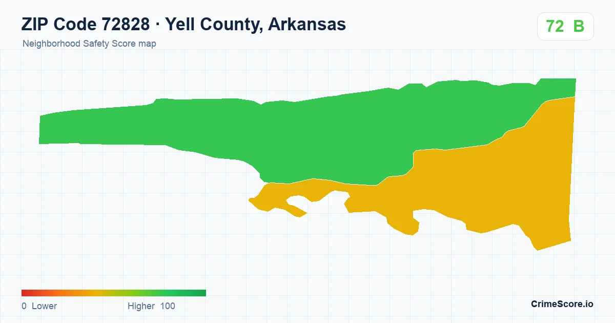 ZIP Code 72828 in Yell County, Arkansas neighborhood Safety Score map