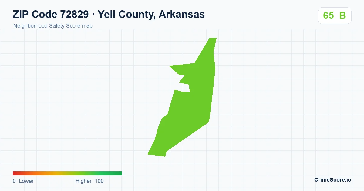 ZIP Code 72829 in Yell County, Arkansas neighborhood Safety Score map