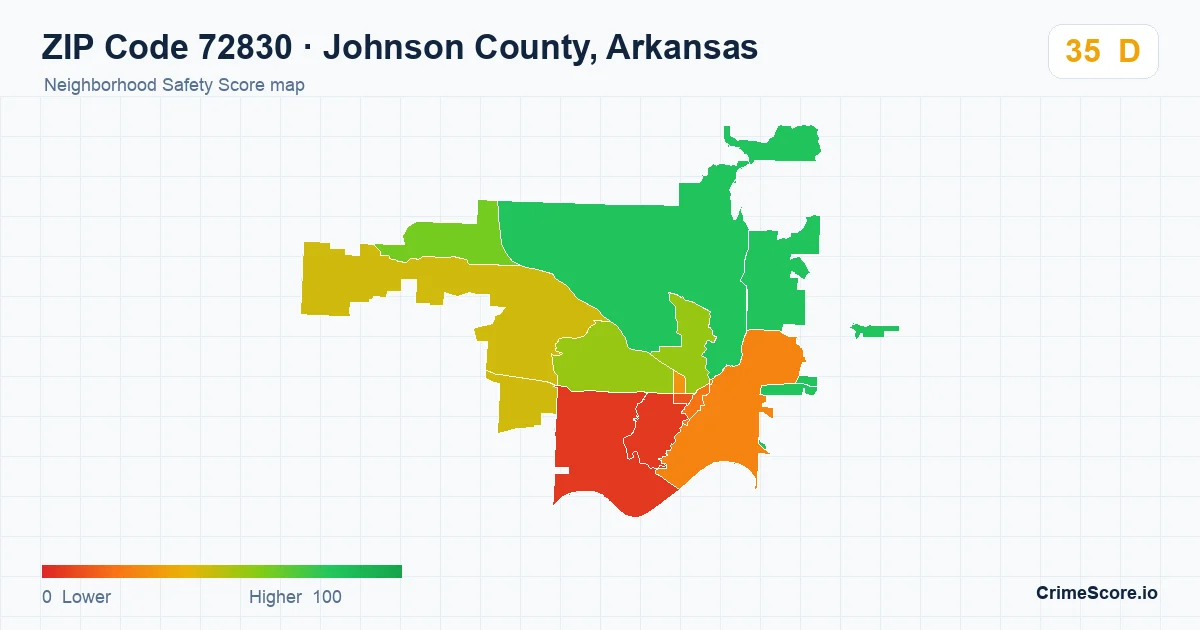 ZIP Code 72830 in Johnson County, Arkansas neighborhood Safety Score map
