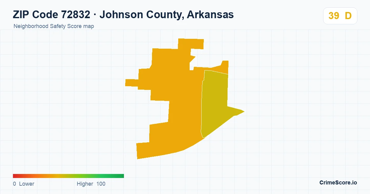 ZIP Code 72832 in Johnson County, Arkansas neighborhood Safety Score map