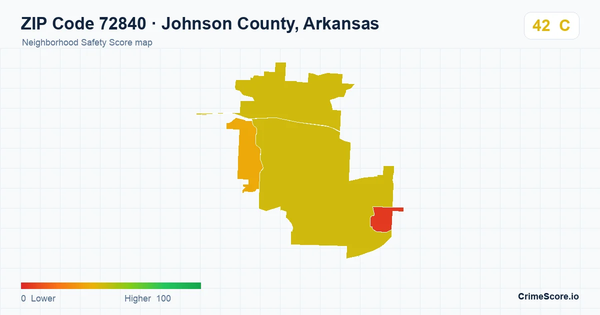 ZIP Code 72840 in Johnson County, Arkansas neighborhood Safety Score map