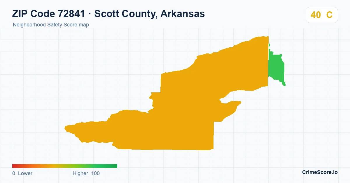 ZIP Code 72841 in Scott County, Arkansas neighborhood Safety Score map