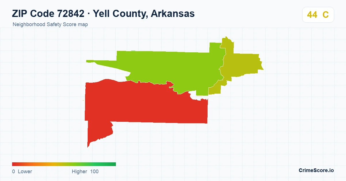 ZIP Code 72842 in Yell County, Arkansas neighborhood Safety Score map