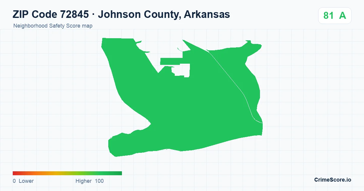 ZIP Code 72845 in Johnson County, Arkansas neighborhood Safety Score map