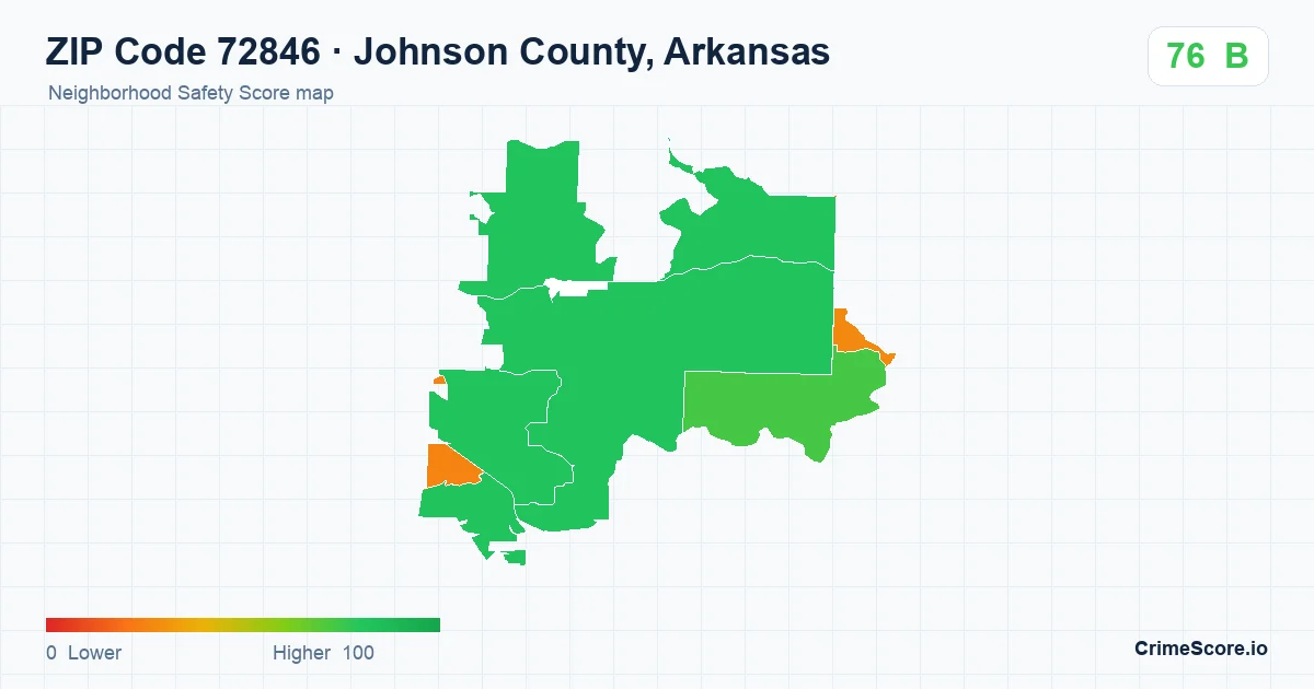 ZIP Code 72846 in Johnson County, Arkansas neighborhood Safety Score map