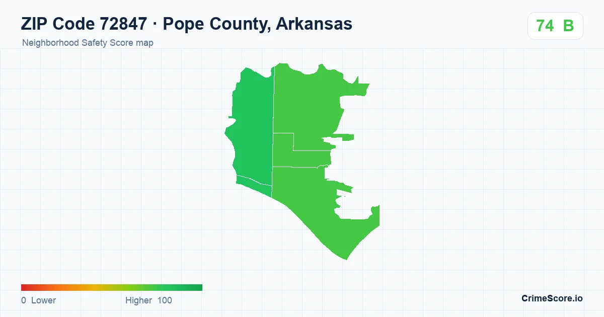 ZIP Code 72847 in Pope County, Arkansas neighborhood Safety Score map