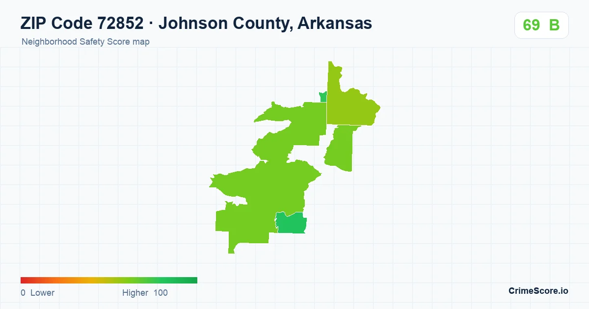 ZIP Code 72852 in Johnson County, Arkansas neighborhood Safety Score map