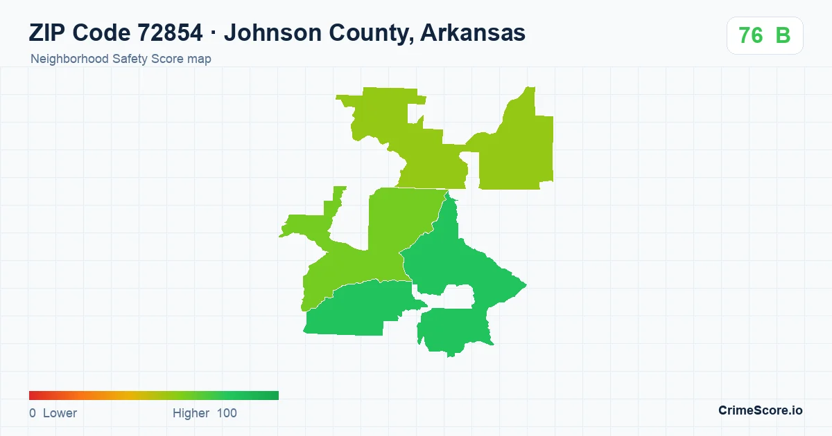 ZIP Code 72854 in Johnson County, Arkansas neighborhood Safety Score map