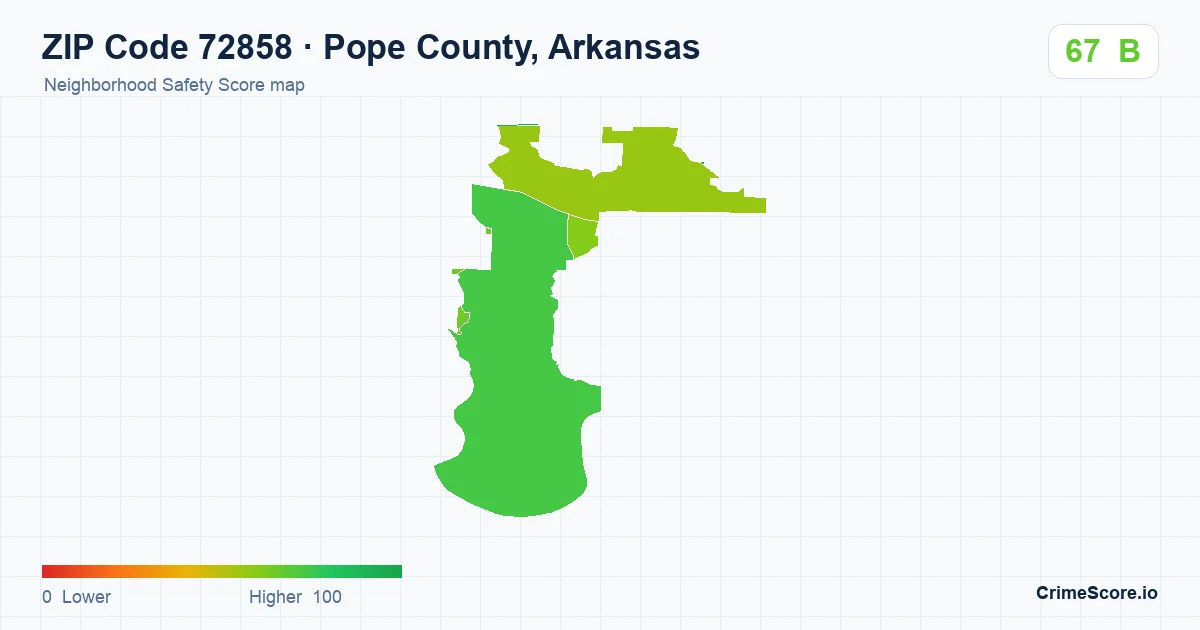 ZIP Code 72858 in Pope County, Arkansas neighborhood Safety Score map