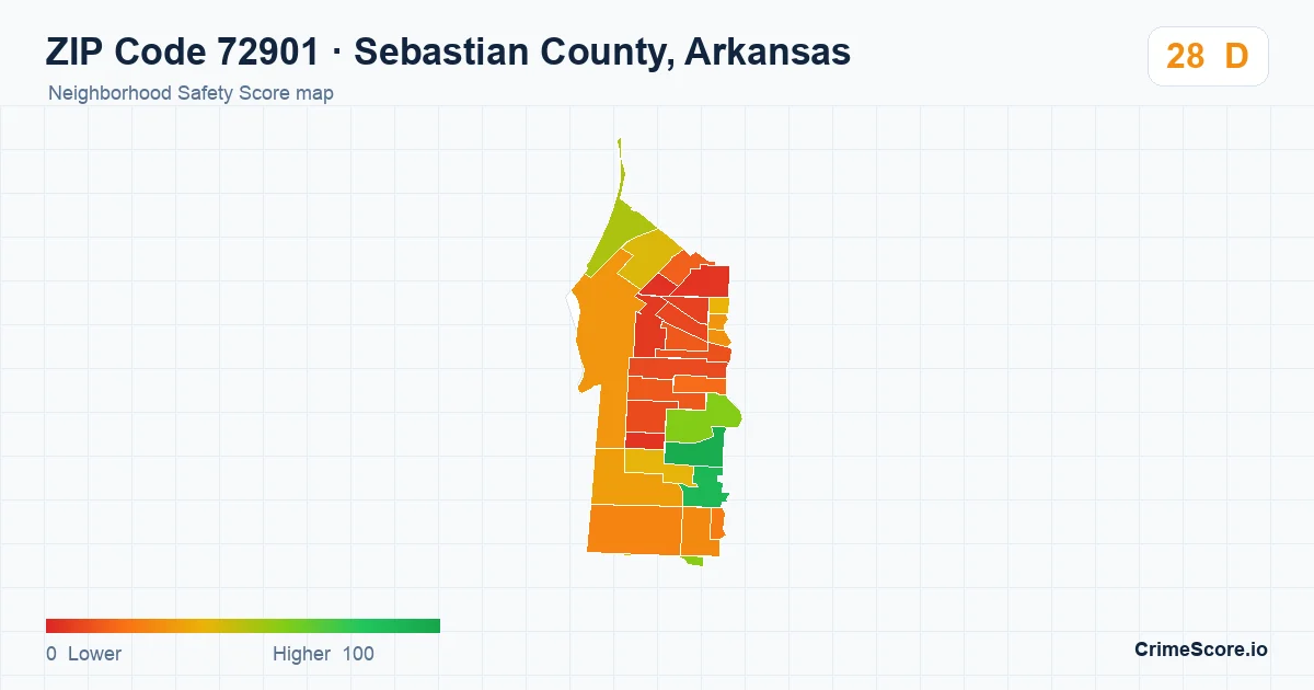 ZIP Code 72901 in Sebastian County, Arkansas neighborhood Safety Score map